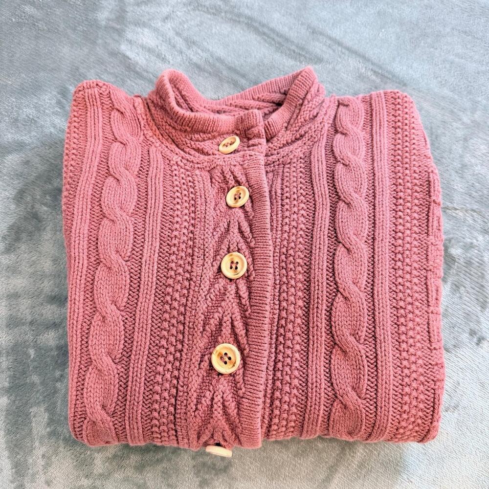 LL Bean Vintage Made in USA Purple Cable Knit Cotton Cardigan Sweater Womens S - Picture 5 of 10
